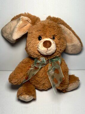 GUND Tan Floppy Ear Bunny with Carrot Bow 8” Plush Toy
